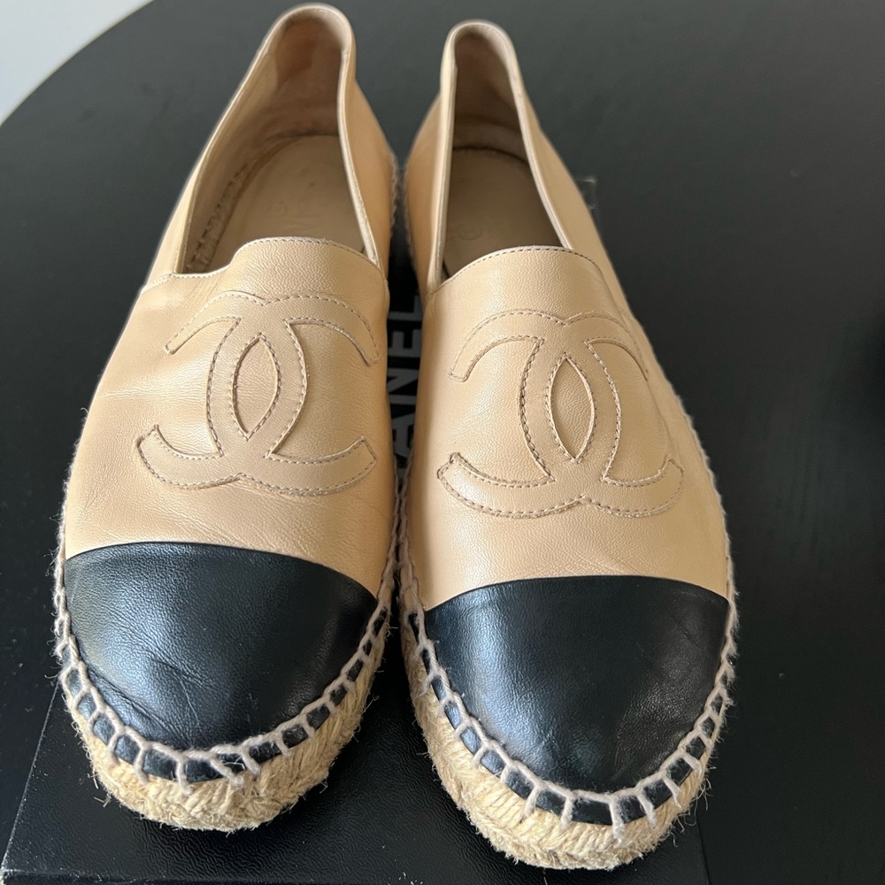 Chanel Espadrilles (Beige/Black colorway)